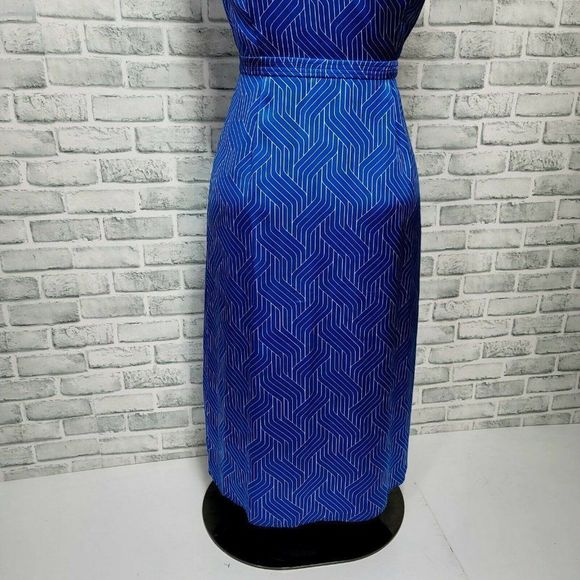 Equipment‎ Size 10 Katherine Blue Silk Geo Pattern Wrap Sleeveless Midi Dress - Picture 10 of 12